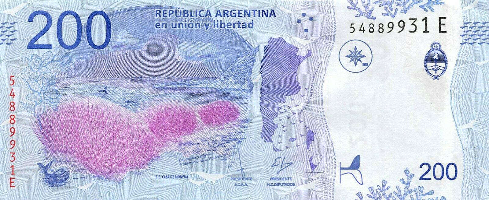 Банкнота Аргентина 200 песо 2017 года, модификация A, оборотная сторона (ARS-2017A-R200-S107-P.E, TBB: B420a, WPM: P364)