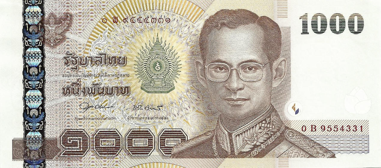 Банкнота Таиланд 1000 батов 1997 года, модификация B, лицевая сторона (THB-1997B-T001-RZBพ-S079, TBB: B178d, WPM: P115)